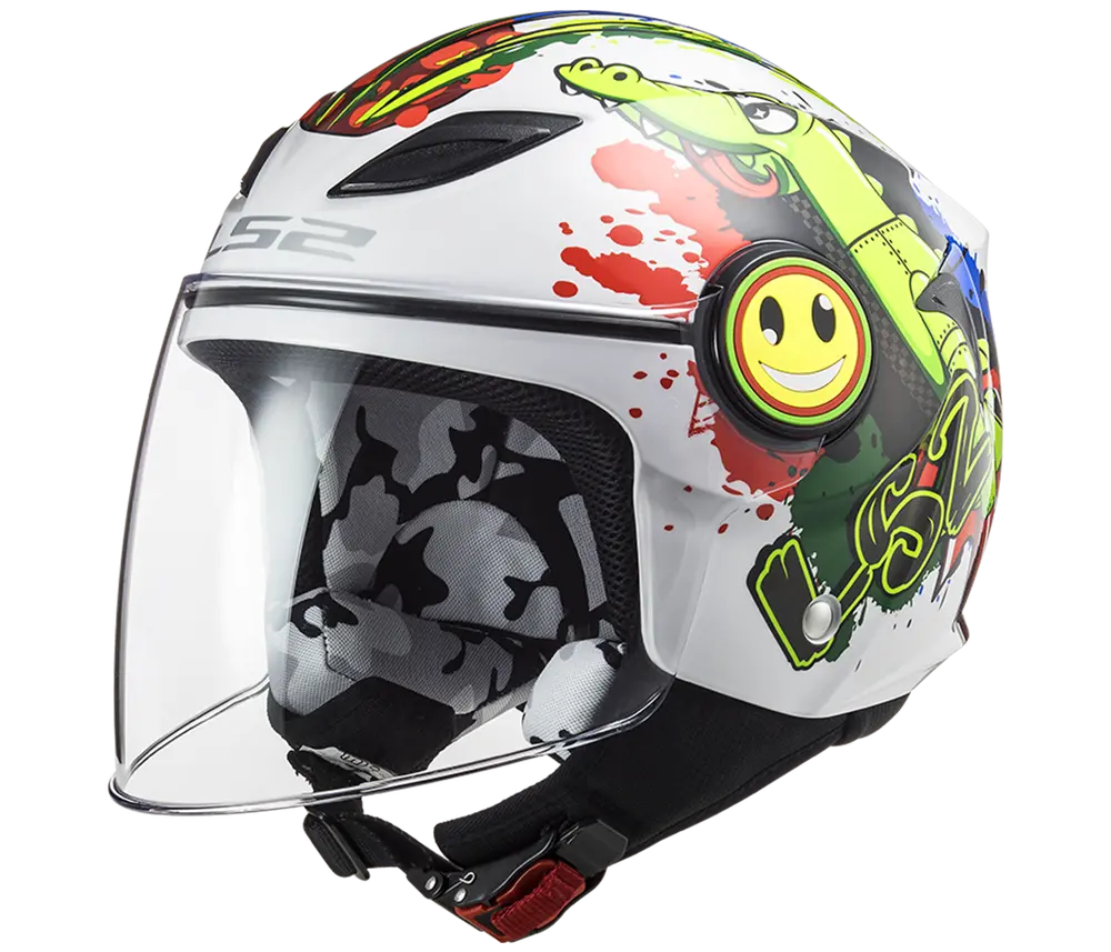 LS2 Dětská otevřená moto přilba OF602 Funny Croco Gloss White