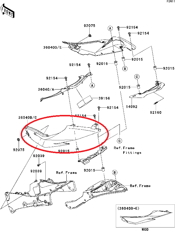 Boční podsedlový plast - levý Kawasaki Ninja ZX6-R 2013-2017
