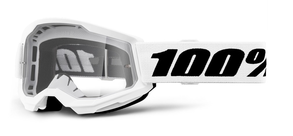 100% dětské motokrosové brýle STRATA 2 BÍLÉ, ČIRÉ PLEXI