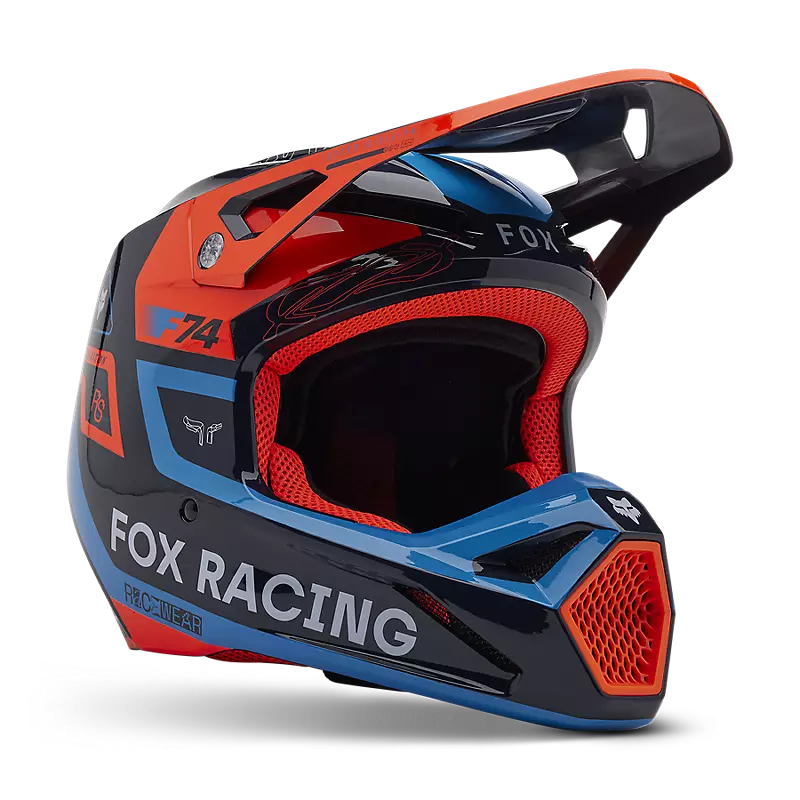 Přilba FOX motokrosová V1 Race Spec Helmet černá/fluo oranžová, světle modrá