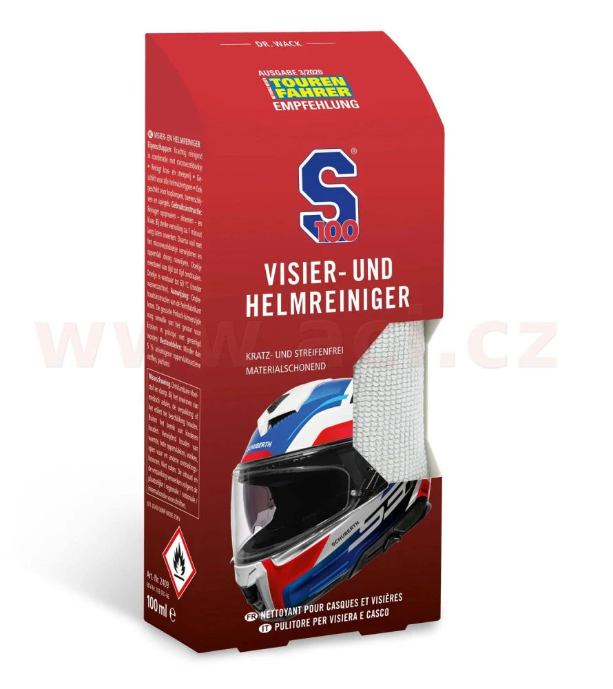 S100 čistič hledí s mikrovláknovou utěrkou - Visor & Helmet Cleaner 100 ml
