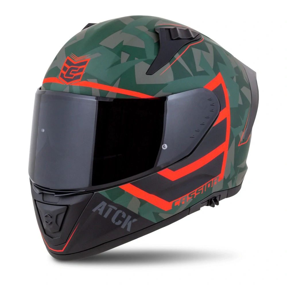 CASSIDA Integrální moto přilba Aero ATCK zelená camo černá šedá oranžová