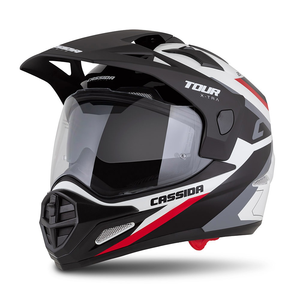 CASSIDA Enduro moto přilba Tour 2.0 X-tra bílá červená černá černý matný kšilt
