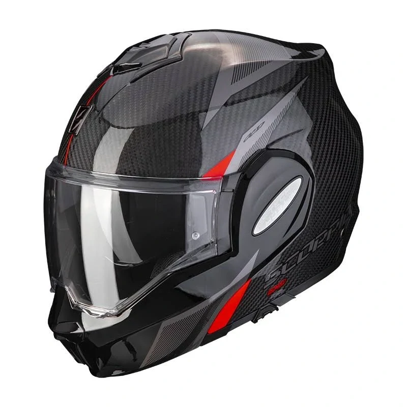 SCORPION Překlopná moto přilba EXO-TECH EVO CARBON TOP černo/červená