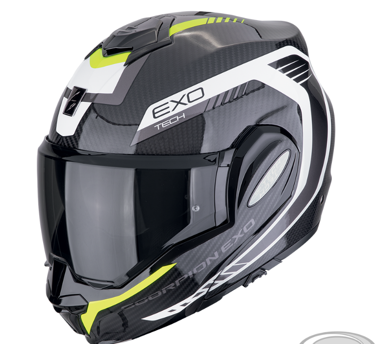SCORPION Překlopná moto přilba EXO-TECH EVO CARBON TOP černo fluo žlutá