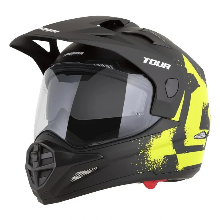 CASSIDA Enduro moto přilba Tour 2.0 CREW (černá matná/žlutá) plexi s přípravou pro Pinlock