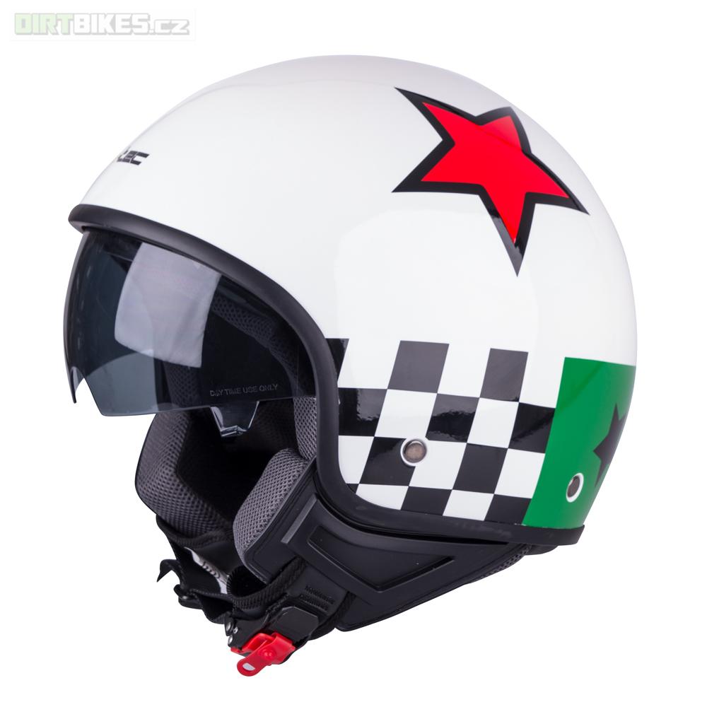 Přilba otevřená W-TEC FS-710G Sixty White - bílá s grafikou