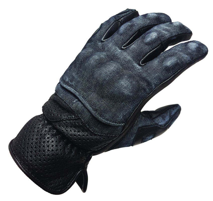 MBW Pánské kožené moto rukavice Denim modré