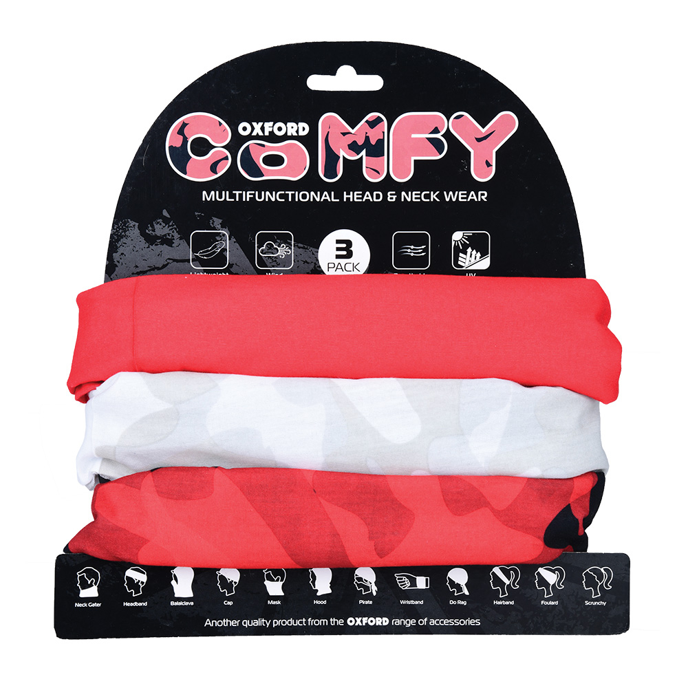 Multifunkční šátky - nákrčníky COMFY HAVOC, OXFORD (červená, SADA 3 KS)