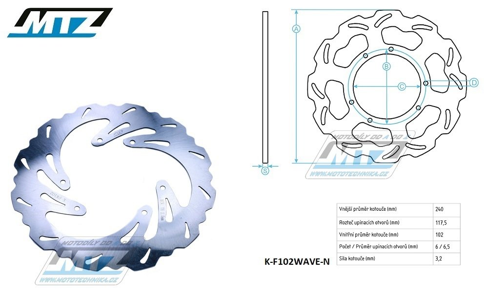 MTZ Kotouč brzdový nerezový - zubatý desing Wave - Honda CR125+CR250+CR500 + CRF250R+CRF250RX+CRF250X+CRF450R+CRF450RX+CRF450X