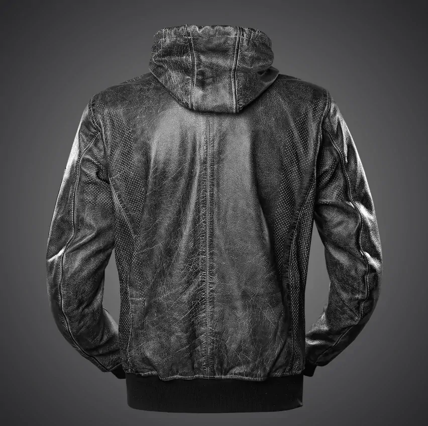 4SR Pánská kožená moto bunda Hoodie 