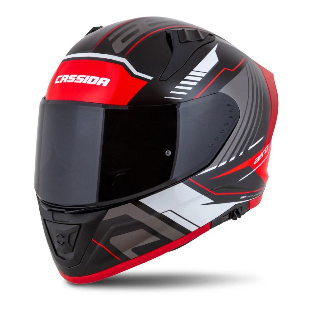 CASSIDA Integrální moto přilba Aero Drome černá met. červená bílá šedá