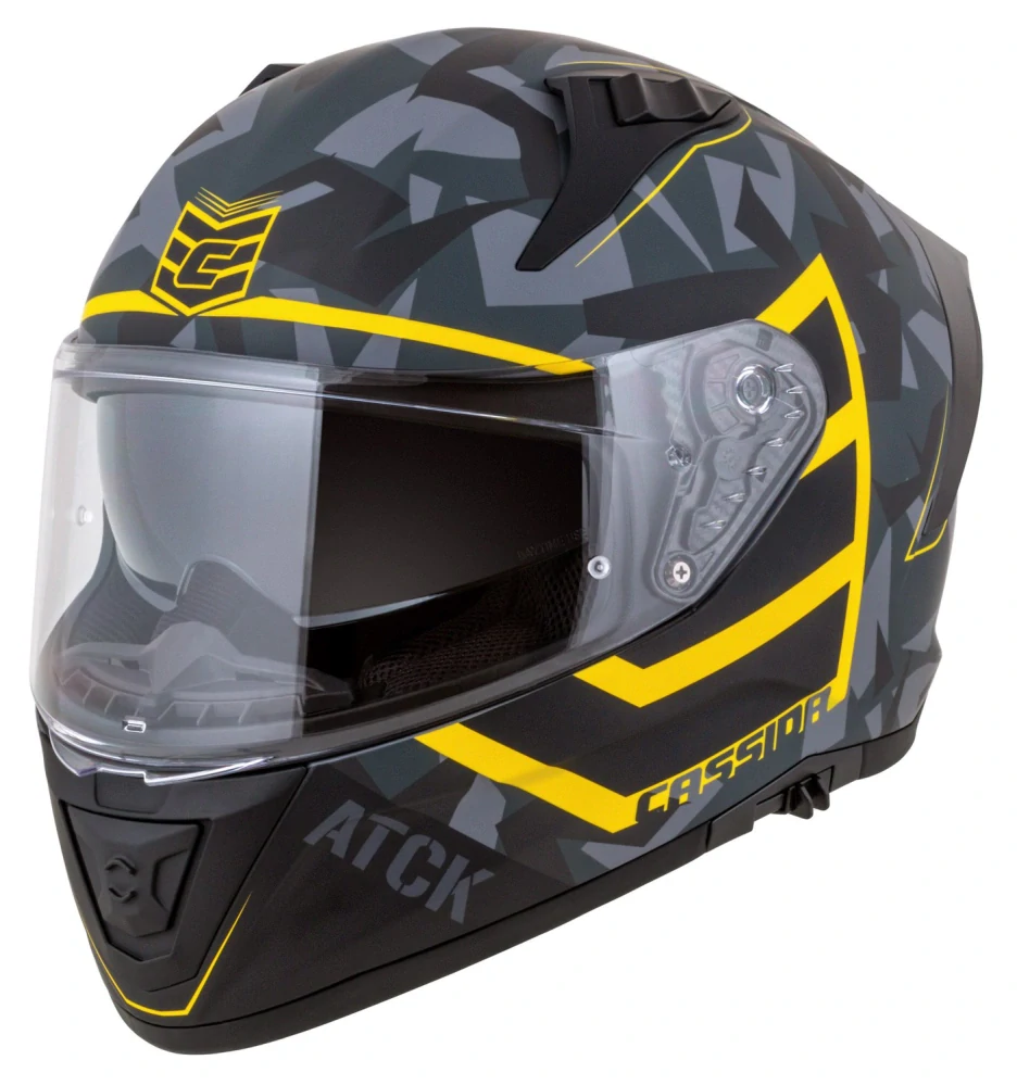 CASSIDA Integrální moto přilba Aero ATCK šedá camo černá žlutá fluo
