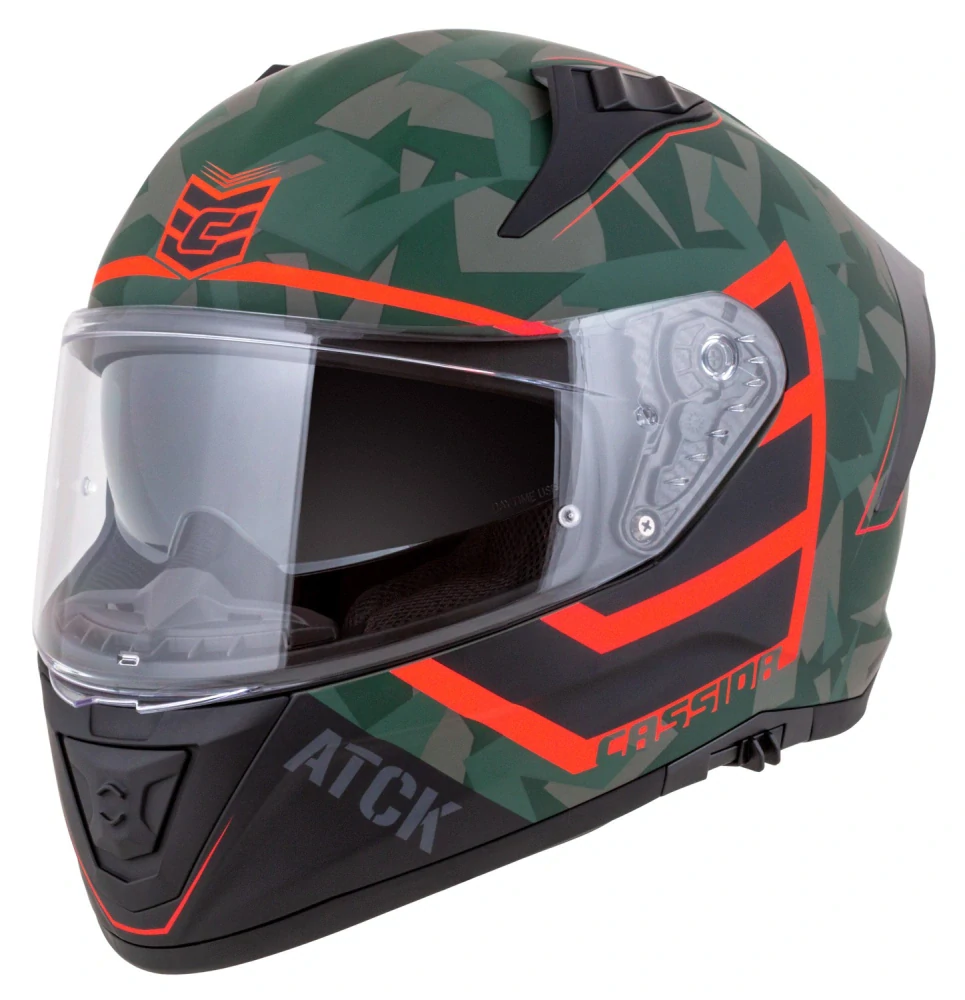 CASSIDA Integrální moto přilba Aero ATCK zelená camo černá šedá oranžová