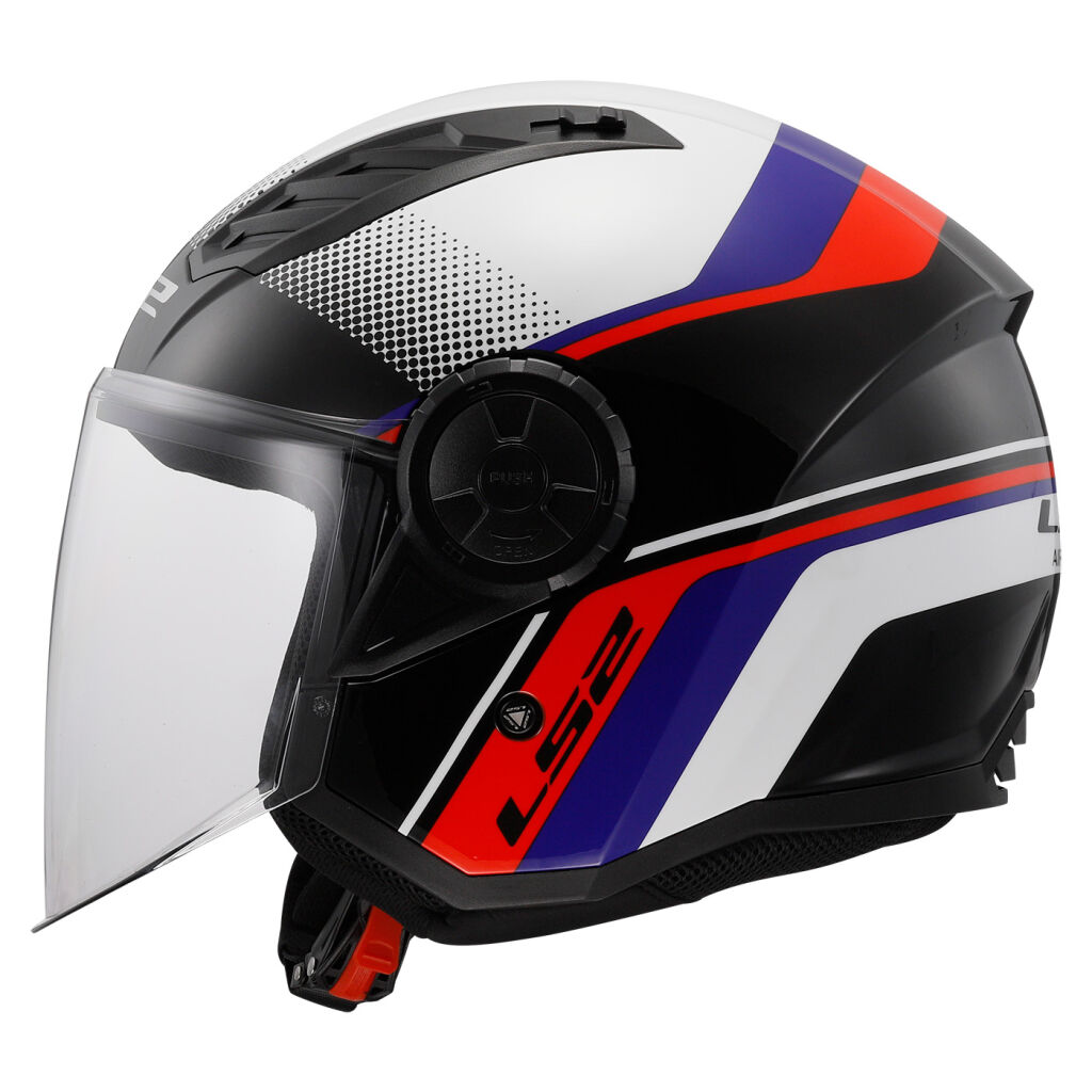 LS2 Otevřená moto přilba OF616 AIRFLOW II RUSH WHITE BLUE RED
