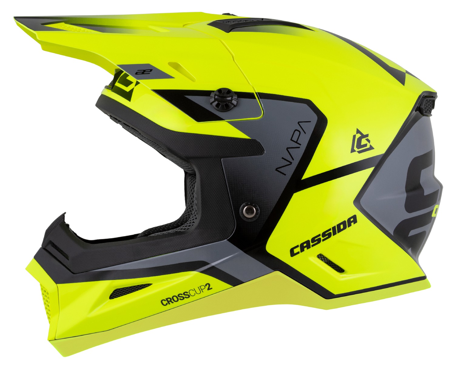 CASSIDA Motokrosová přilba Cross Cup 2 Alta žlutá fluo černá šedá perleť