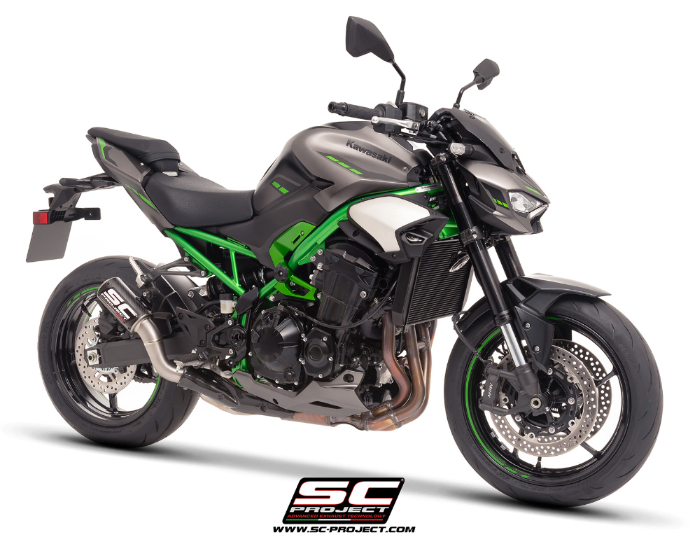 SC-PROJECT KAWASAKI Z900 2025- Karbonový výfuk CR-T s mřížkou Stoneguard homologovaný 