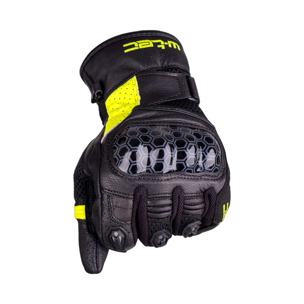 W-TEC Pánské kožené moto rukavice Kudavo - černá-fluo