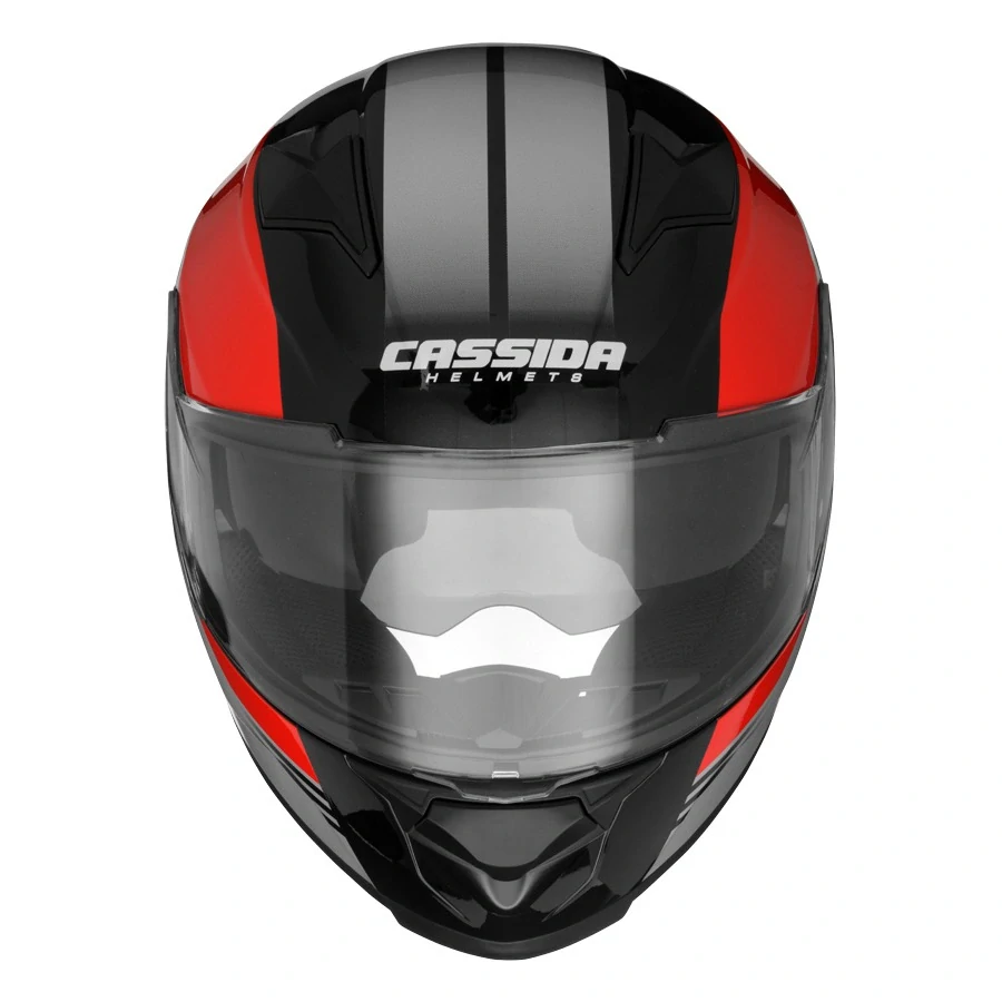 CASSIDA Integrální moto přilba Fibre Jawa Sport černo stříbrno červená