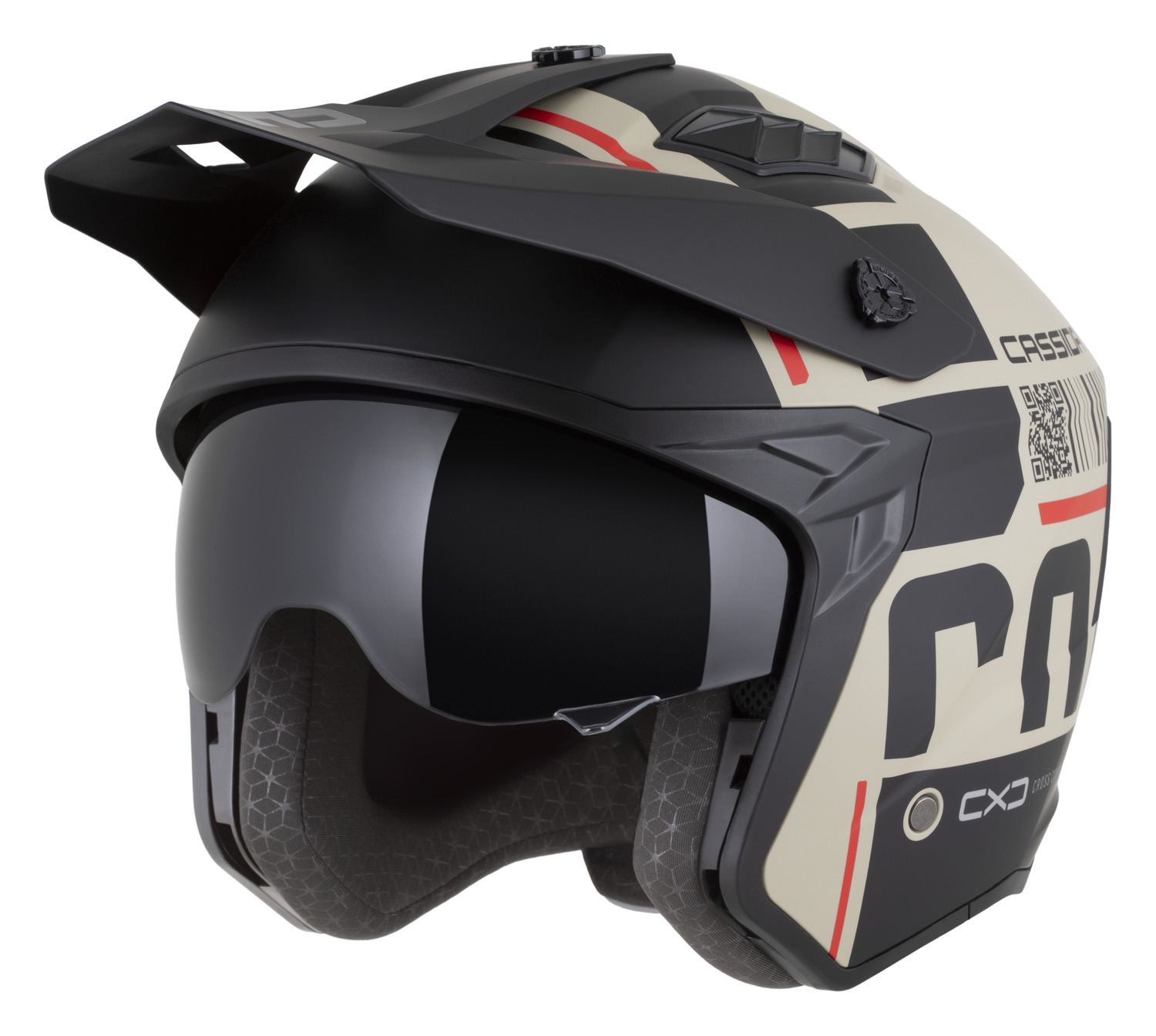 CASSIDA Moto helma CROSS COUNTRY CODE písková matná/černá/červená s odnímatelnou čelistí
