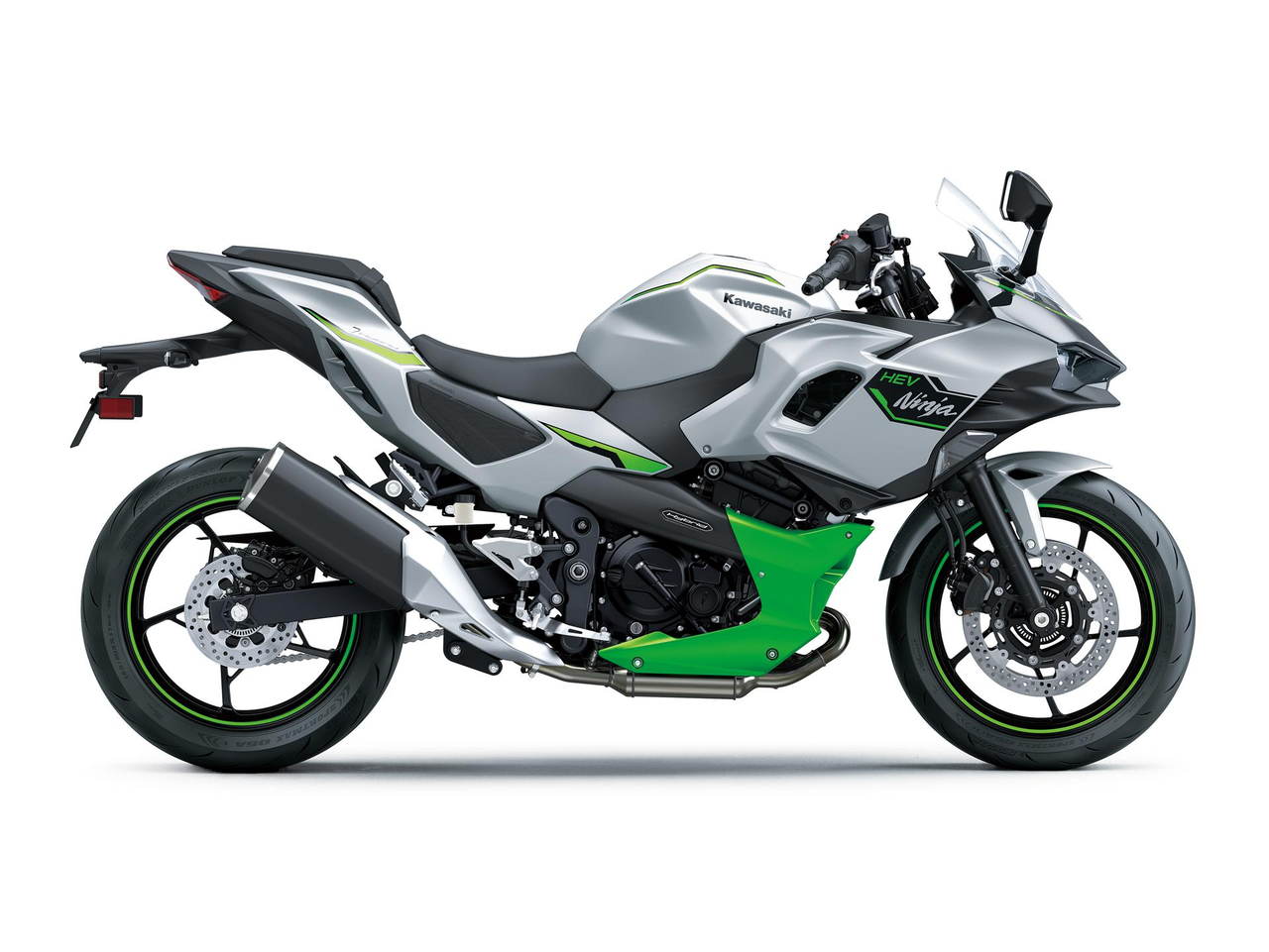 KAWASAKI Ninja 7 Hybrid Metallic Bright Silver / Metallic Matte Lime Green / Ebony