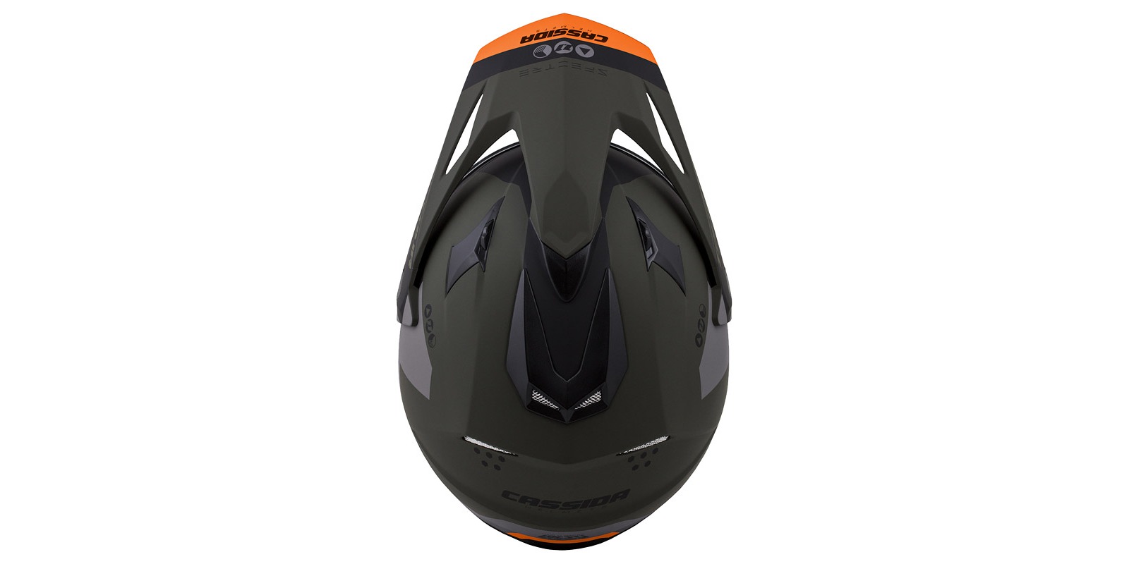 CASSIDA Enduro moto přilba Tour 1.1 Spectre zelená army matná šedá oranžová černá