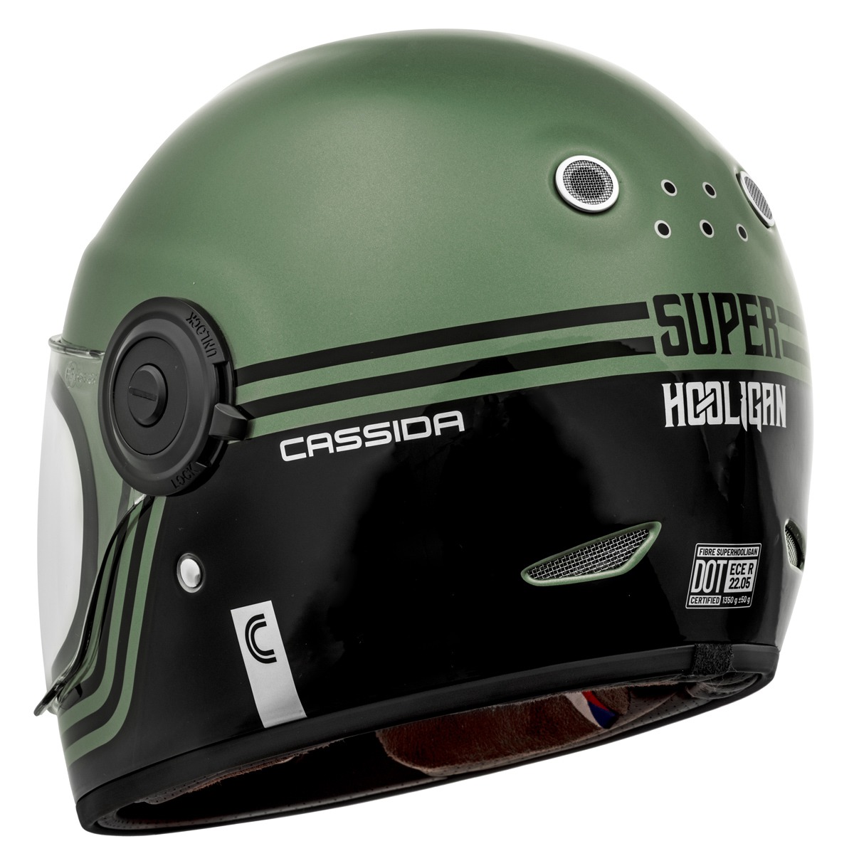 CASSIDA Integrální moto přilba FIBRE Super Hooligan černá metalická zelená šedá