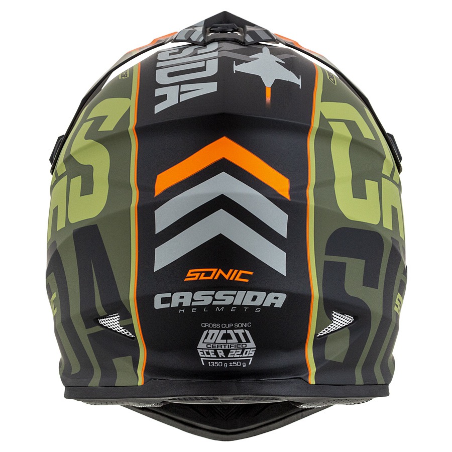 CASSIDA Crossová moto přilba Cross Cup Sonic zelená matná oranžová černá šedá