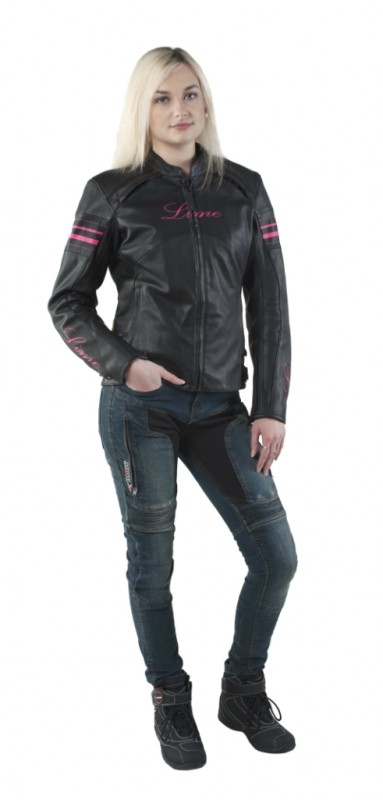 MBW Dámská kožená moto bunda PINKY černá růžová