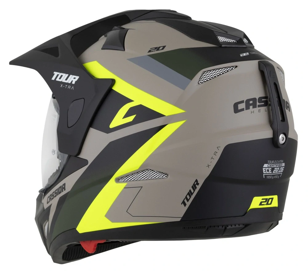 CASSIDA Enduro moto přilba Tour 2.0 X-tra  písková matná žlutá fluo zelená černá, plexi s přípravou pro Pinlock