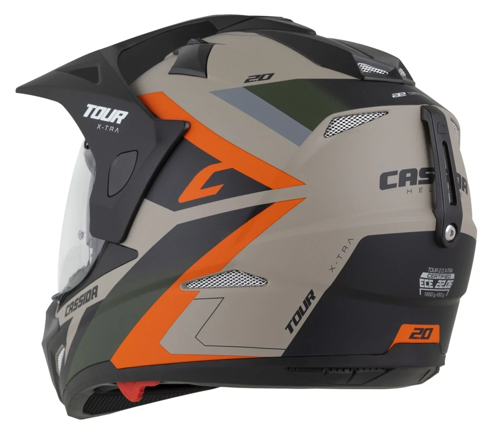CASSIDA Enduro moto přilba Tour 2.0 X-tra písková matná oranžová zelená černá plexi s přípravou pro Pinlock
