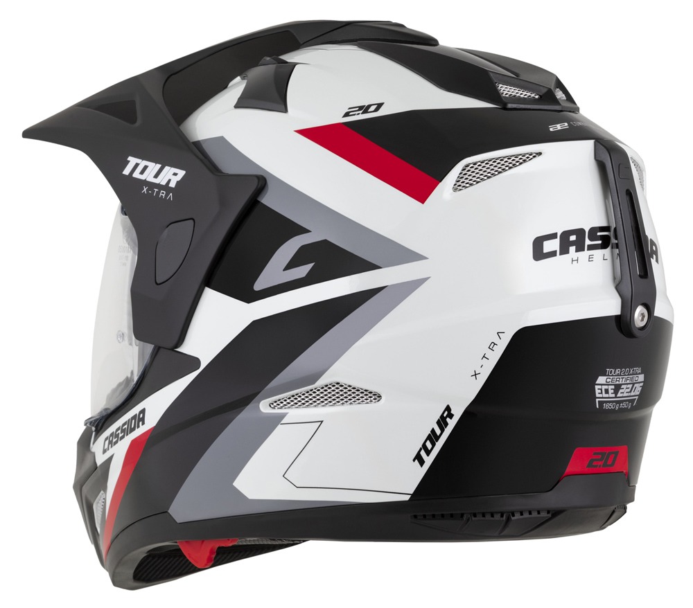 CASSIDA Enduro moto přilba Tour 2.0 X-tra bílá červená černá černý matný kšilt