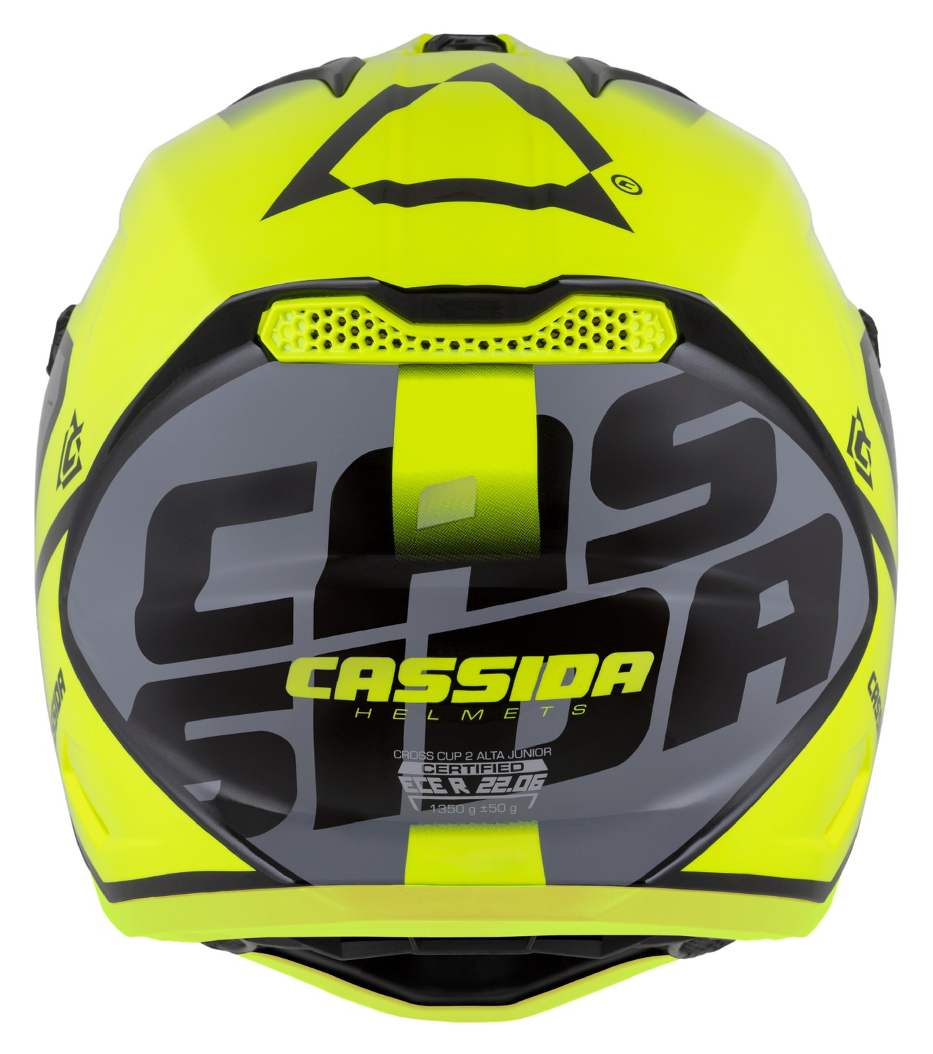 CASSIDA Dětská motokrosová přilba Cross Cup 2 Napa Junior žlutá fluo černá šedá perleť