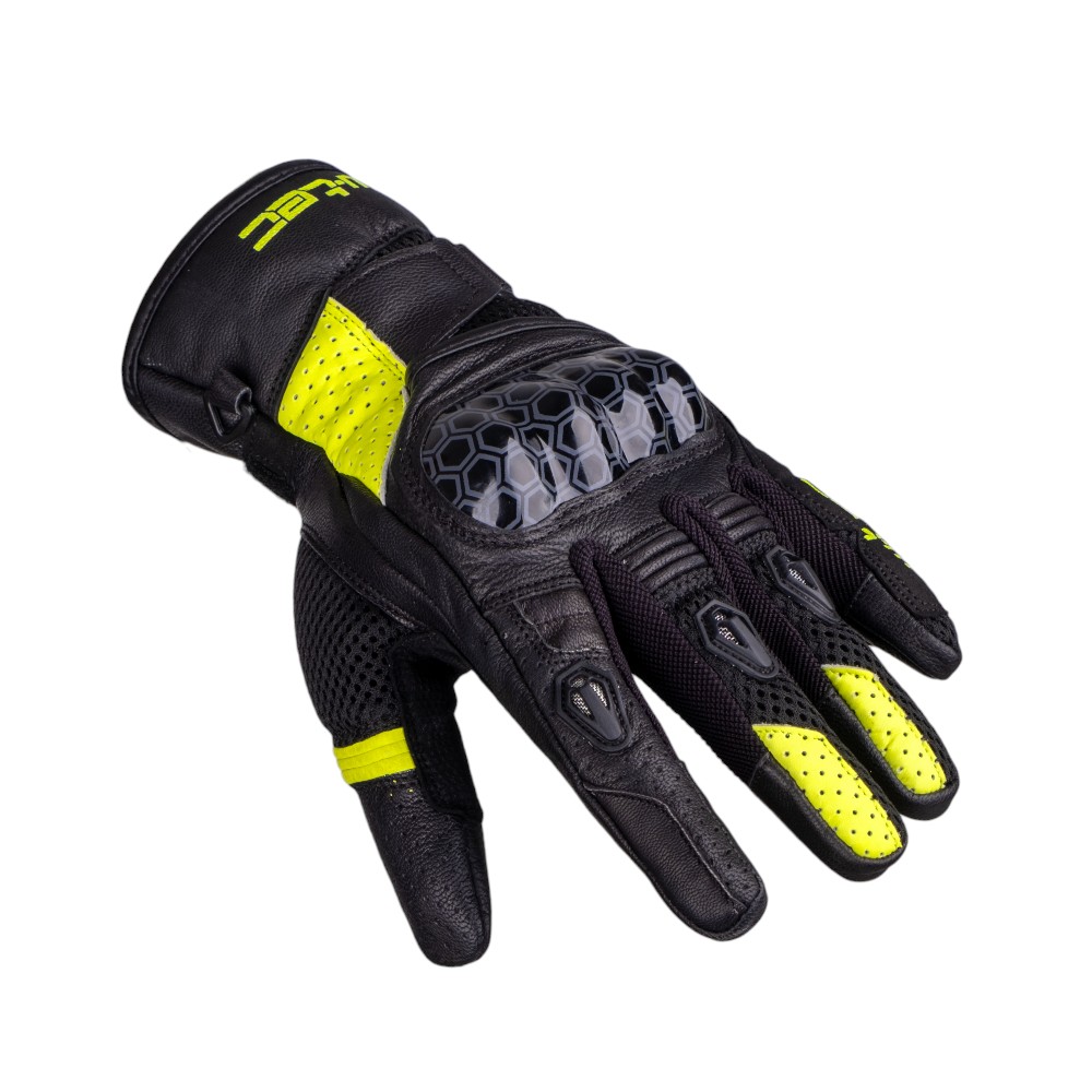 W-TEC Pánské kožené moto rukavice Kudavo - černá-fluo
