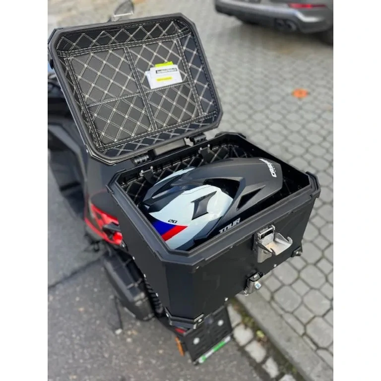 Kufr hliníkový DB TopCase 45L X-design černý + plotna + opěrka + síťka na zavazadla zdarma