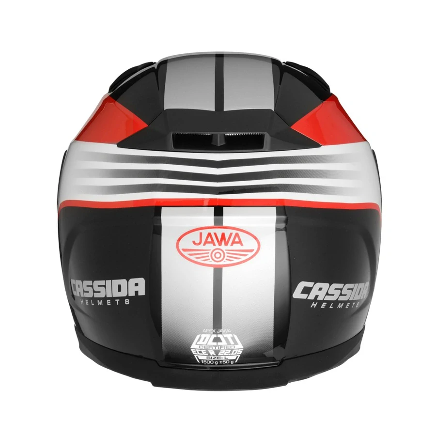 CASSIDA Integrální moto přilba Fibre Jawa Sport černo stříbrno červená