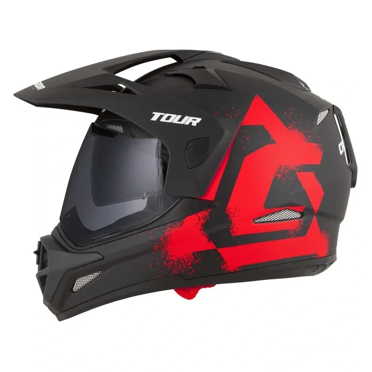 CASSIDA Enduro moto přilba Tour 2.0 CREW (černá matná/červená) plexi s přípravou pro Pinlock