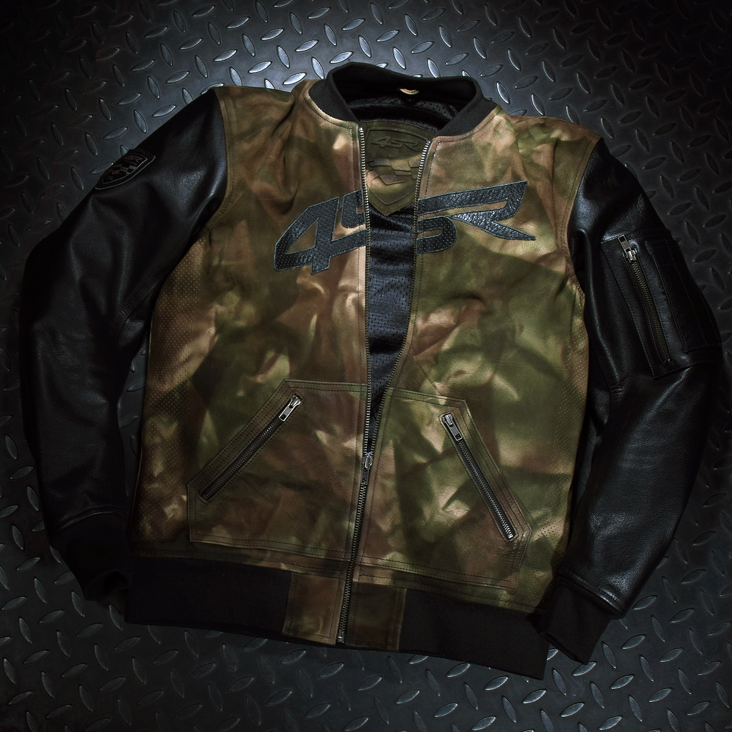 4SR Pánská koženo textilní moto bunda Bomber Camo 