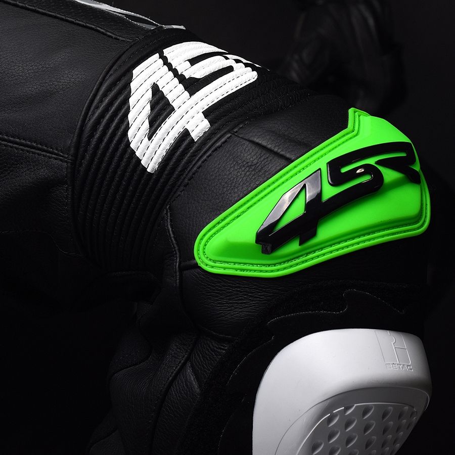 4SR Dvoudílná kožená moto kombinéza RR Evo III Monster Green AR Airbag Ready černo zelená