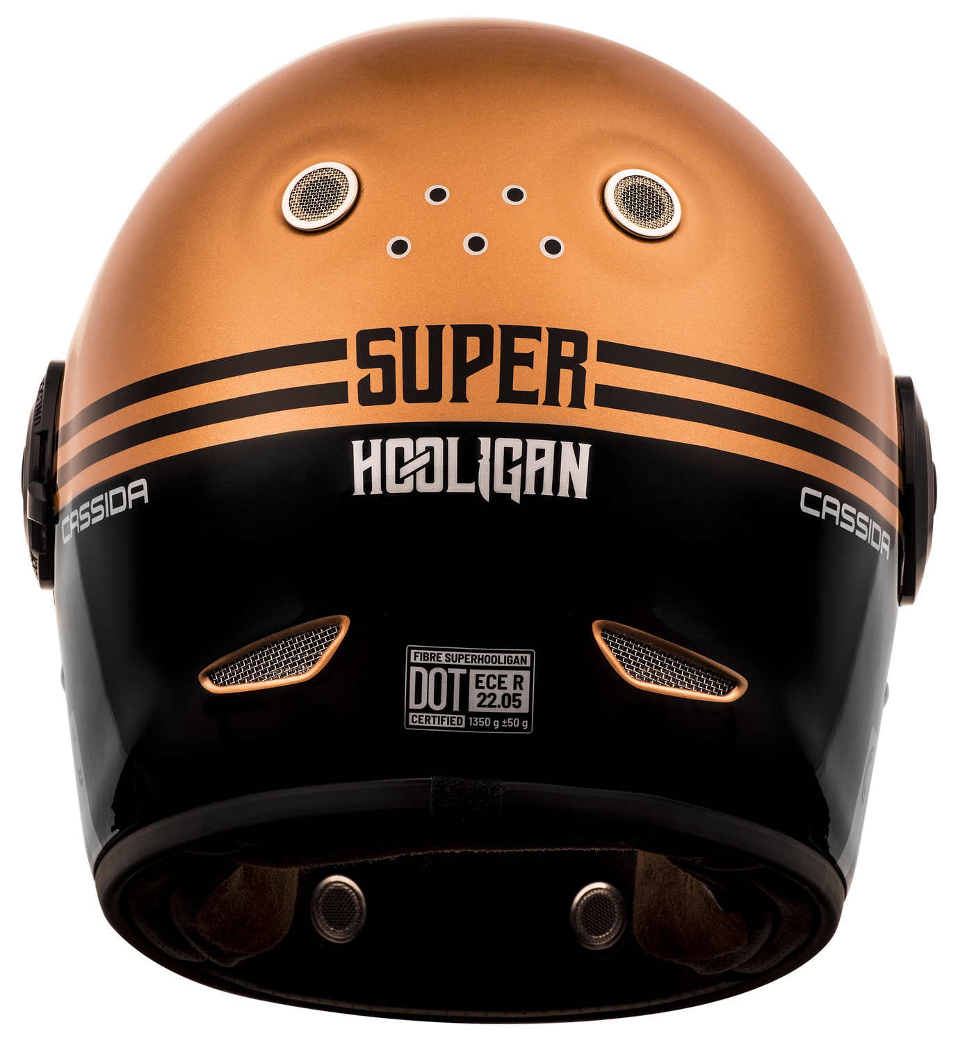 CASSIDA Integrální moto přilba FIBRE Super Hooligan černá metalická měděná šedá