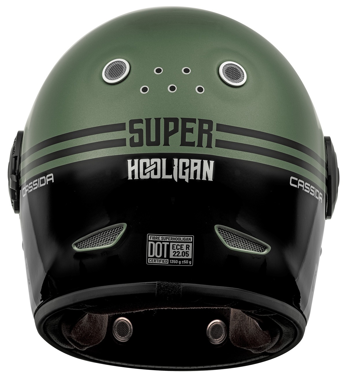 CASSIDA Integrální moto přilba FIBRE Super Hooligan černá metalická zelená šedá
