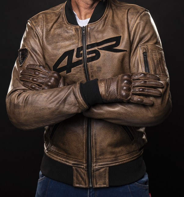 4SR Pánská kožená moto bunda BOMBER  hnědá 