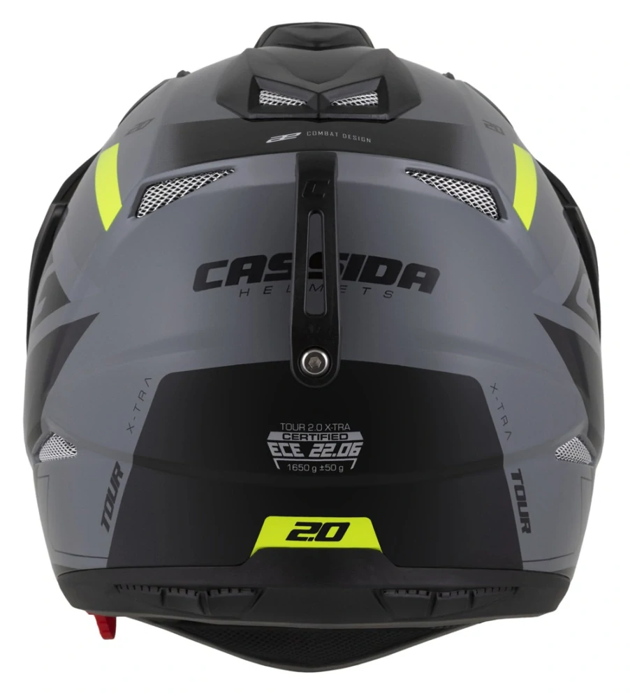 CASSIDA Enduro moto přilba Tour 2.0 X-tra šedá žlutá fluo černá černý matný kšilt, plexi s přípravou pro Pinlock