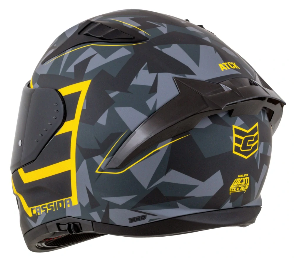 CASSIDA Integrální moto přilba Aero ATCK šedá camo černá žlutá fluo