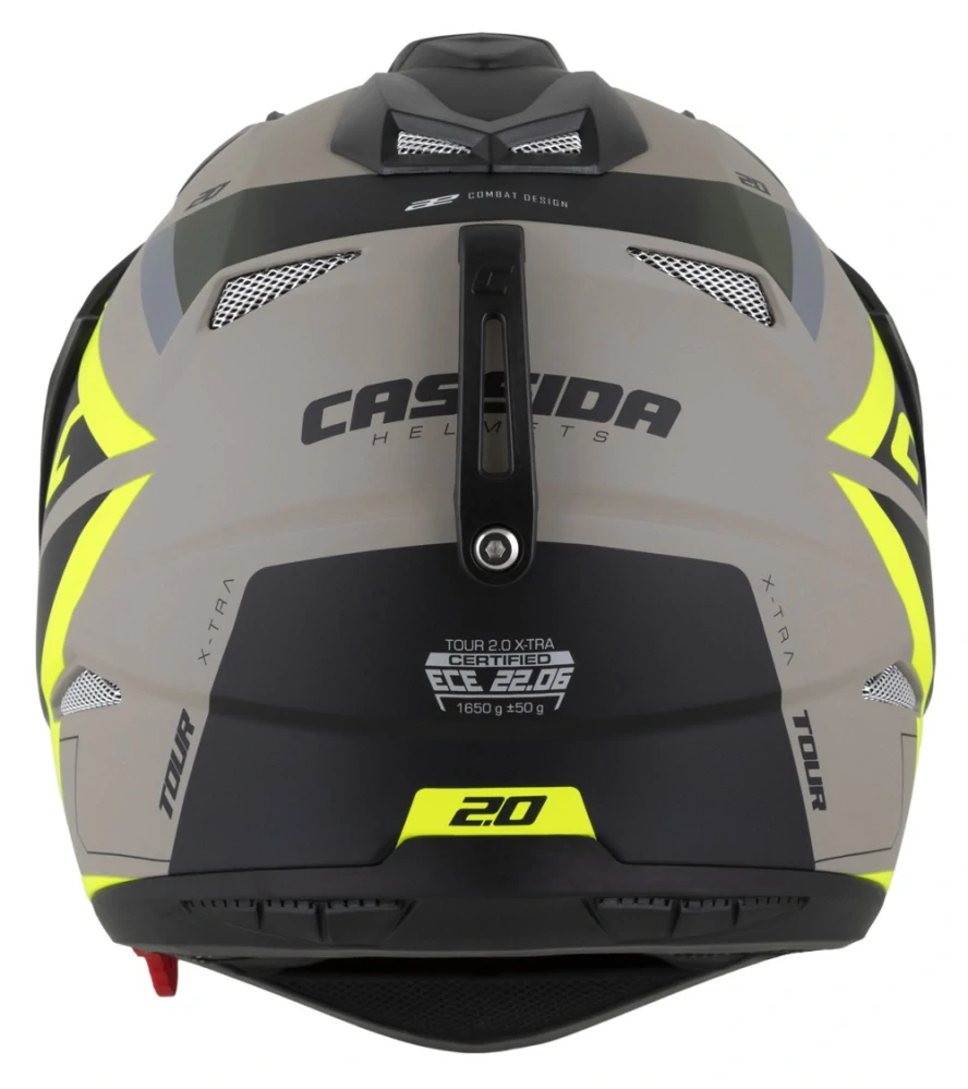 CASSIDA Enduro moto přilba Tour 2.0 X-tra  písková matná žlutá fluo zelená černá, plexi s přípravou pro Pinlock