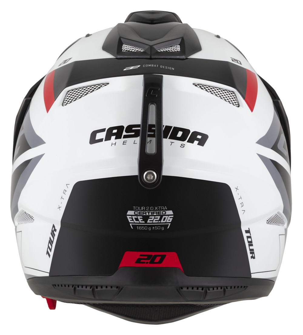 CASSIDA Enduro moto přilba Tour 2.0 X-tra bílá červená černá černý matný kšilt