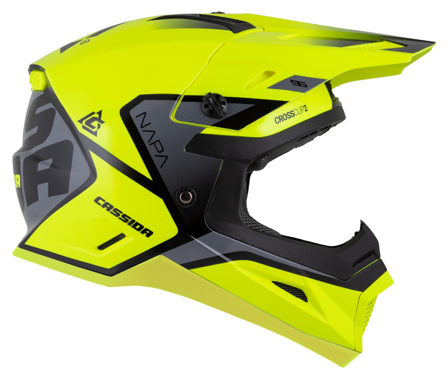 CASSIDA Dětská motokrosová přilba Cross Cup 2 Napa Junior žlutá fluo černá šedá perleť