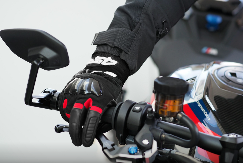 4SR Pánské koženo textilní moto rukavice Stunt Red