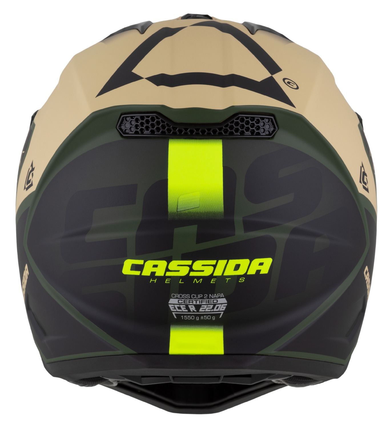 CASSIDA Motokrosová přilba Cross Cup 2 Alta písková zelená žlutá fluo černá matná