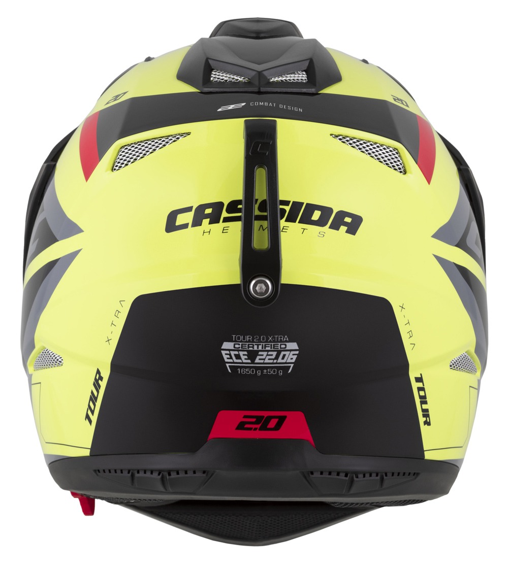 CASSIDA Moto přilba Tour 2.0 X-tra, žlutá fluo černá červená šedá černý matný kšilt, plexi s přípravou pro Pinlock